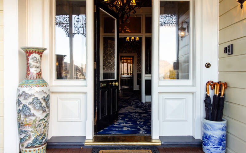 Entrance doors to Hulbert House boutique hotel in Queenstown